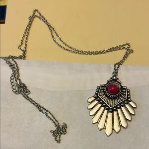 Silver and Pink Fan Pendant Necklace